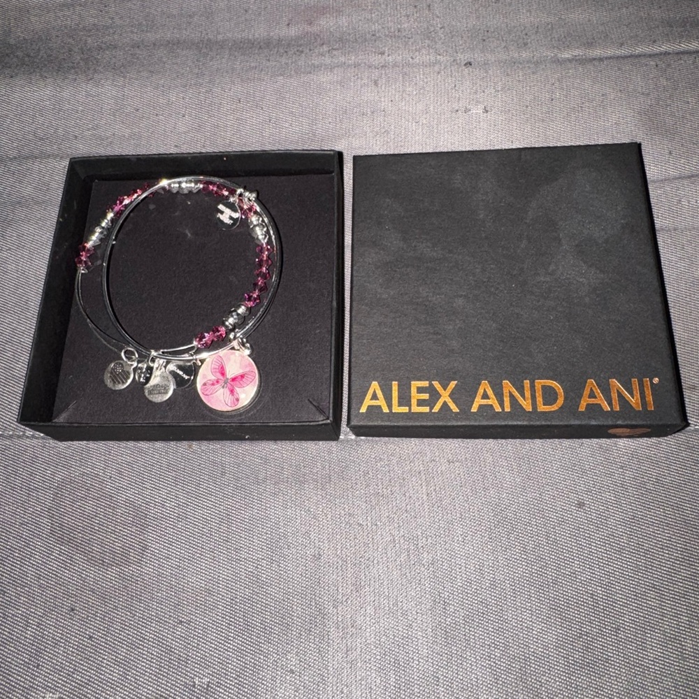 Alex and Ani Silver and Pink Butterfly Charm Bracelet